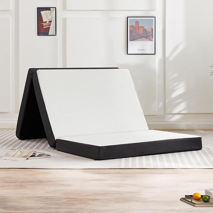 Sweetcrispy Tri-fold Memory Foam Mattress - 4 Inch Single Size Portable Bed Pad, Foldable Floor Mat, Collapsible and Washable Cover with CertiPUR-US Certified, for Travel & Camping & Yoga