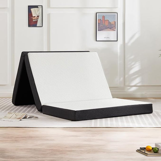 Sweetcrispy Tri-Fold Memory Foam Mattress with Collapsible and Washable Cover, Portable Floor Bed with CertiPUR-US Certified, for Travel & Yoga, Guest Mat