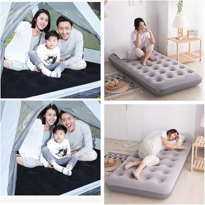 Twin Size Single Camping Air Mattress Bed with Air Pump,75"x 39"Thickened Portable Inflatable Mattress Blow Up Air Mattress,Travel Sleeping Bed Pad for Camping Home Hiking(Black)