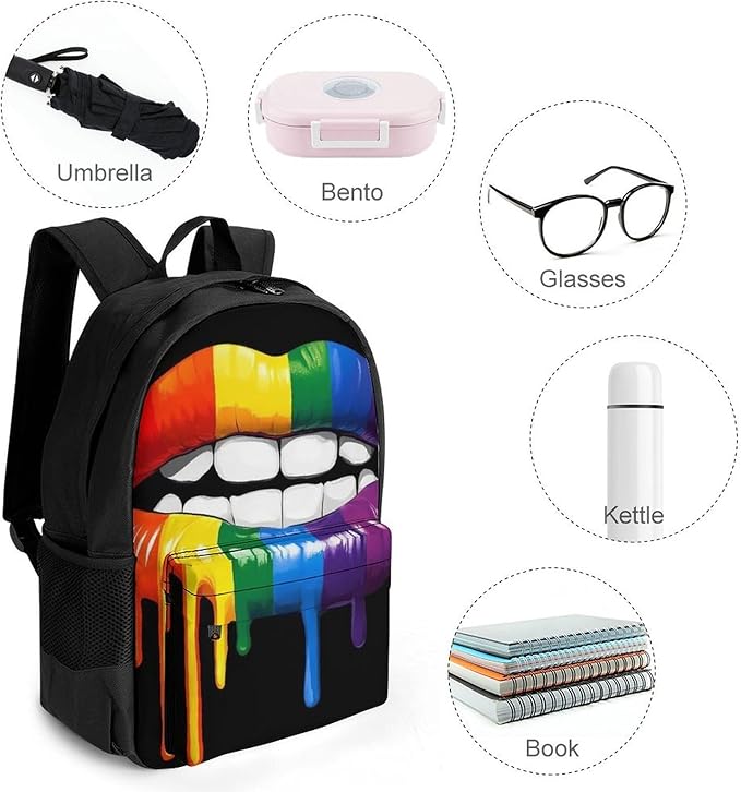Men Women Polyester Lgbt Pride Lip Daypack Backpack Large Capacity Carry On Bag With Smooth Zippers for Hiking Picnic Walking Cycling