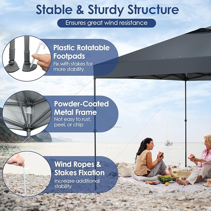Tangkula 10x10 Ft Pop Up Canopy, Easy Set-up Instant Tent with Center Lock, Carry Bag, Rotatable Feet, 8 Stakes, 4 Ropes, Outdoor Canopy Tent for Beach, Camp, Patio, Market (Blue)