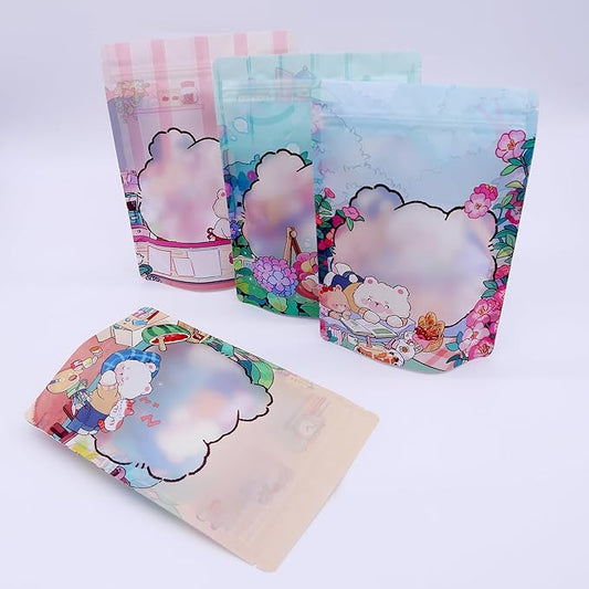 QQ Studio 100 Animal Cartoon Goodie Bags Clear Window Plastic Resealable Zipper Seal Lock Packaging Food Storage Pouch Party Favor Birthday Bags (Bears)