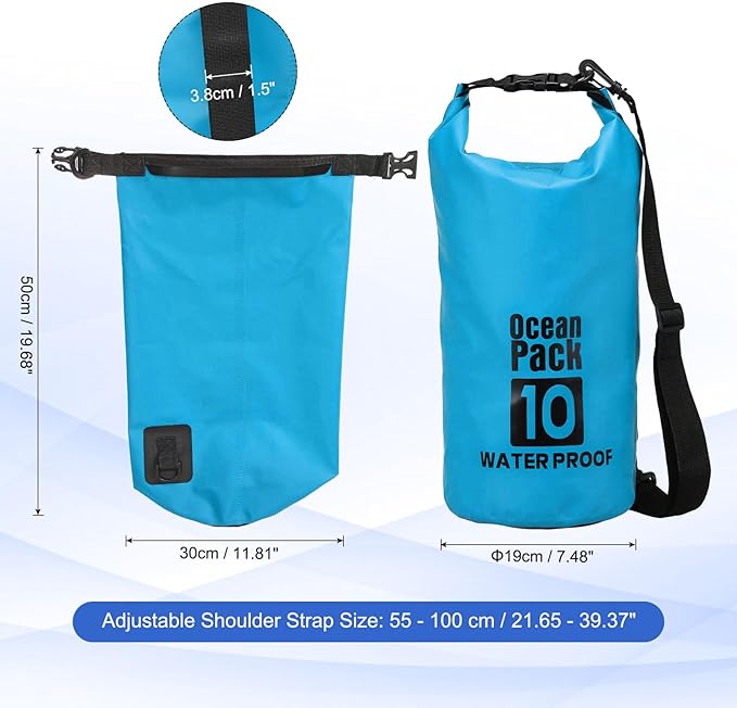 Waterproof Dry Bag, 10L Fit for Women Men Water Proof Bags Lightweight Dry Storage Floating Backpack with Whistle for Travel Backpacking Boating Kayaking (Lake Blue)