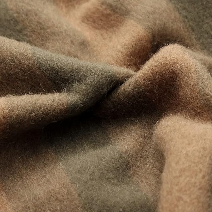 Thick Alpaca Wool Blanket Heavyweight Camping Outdoors Indoors Soft Peru Twin Size Stripes Design (Camel/Olive Green, Twin Size)