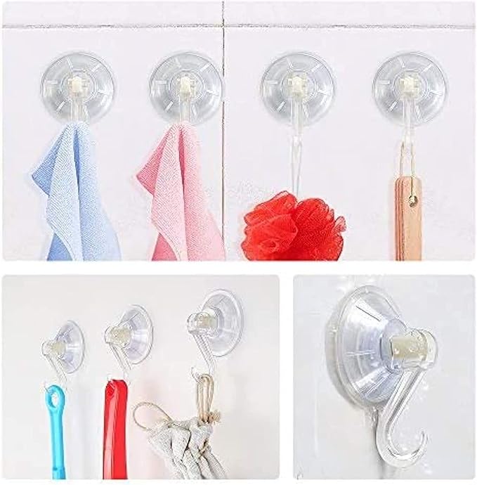 1st Choice Clear Plastic Suction Cup Hooks, 4 Pack Ultra Heavy Duty Power Lock Vacuum Traceless Smooth Waterproof Oil-Proof Wall Shower Kitchen Window Bathroom Holder