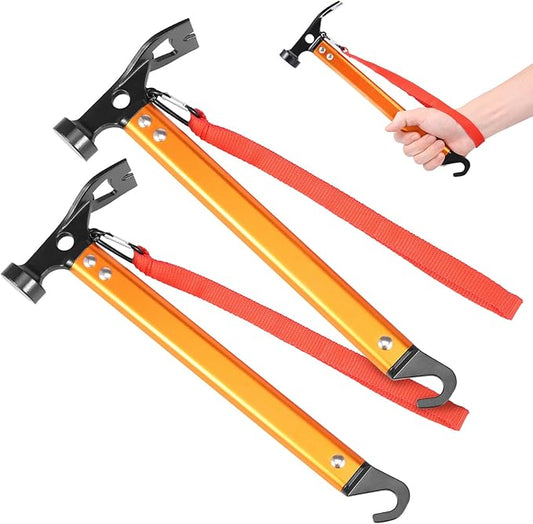 2Pack Aluminium Camping Hammer With Hook 3-In-1 Carbon Steel 12" Tent Stake Hammer Small Lightweight Portable Multifunctional Tent Stake Puller For Camping Hiking Outdoor Orange