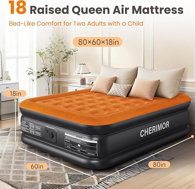 Queen Air Mattress with Built-in Pump, 800 lbs Max Support, Stable Edges Design, 48-Hour Leak-Tested Durable PVC, 3-Min Fast Inflation, Portable Inflatable Bed for Home Guests & Travel