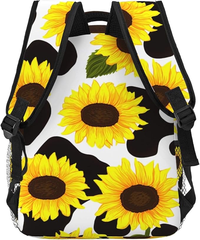 Lightweight Daypack Backpack for Trekking Work Running, Big Capacity Multipurpose Anti-Theft Bookbag, 80S Vintage Sunflower Cow Print Business Computer Bag