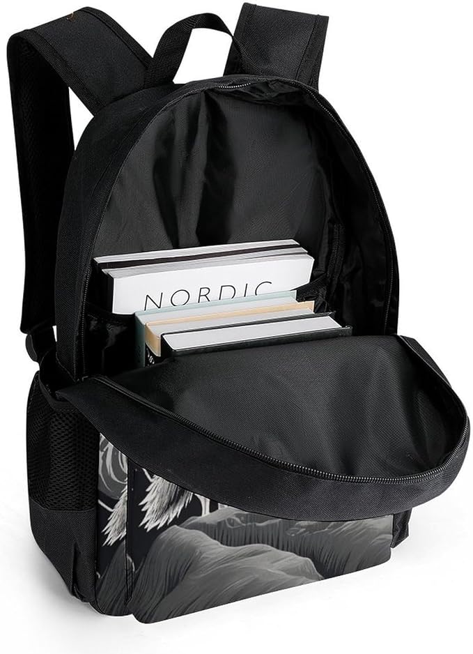 Polyester Daypack for Camping Travel Walking Cycling, Big Capacity Anti-Theft Multipurpose Bookbag, Wolf Howling Moon Camping Outdoor Backpack
