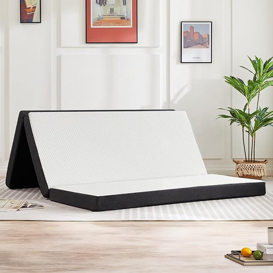 Sweetcrispy Tri-Fold Memory Foam Mattress with Collapsible and Washable Cover, Portable Floor Bed with CertiPUR-US Certified, for Travel & Yoga, Guest Mat