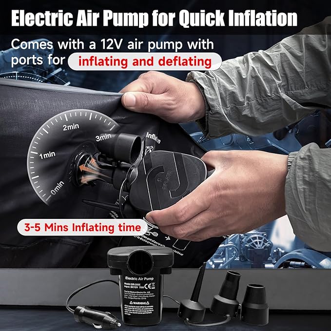 Inflatable SUV Air Mattress Bed Car Mattress for SUV, Double-Sided Flocking Travel Camping Bed, Car Sleeping Mattress for Universal SUV with Air Pump 2 Pillows