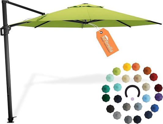 Midtown Umbrellas 10 Ft Outdoor Cantilever Patio Umbrella w/Sunbrella Macaw Fabric - Tilt 360° Rotate Offset Patio Umbrella, Deck Patio Umbrella, Backyard Umbrella & Garden Umbrella - Black Frame