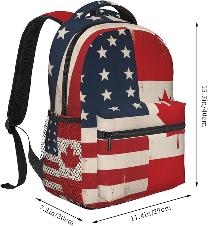 Lightweight Daypack Backpack for Sports Travel Running, Large Capacity Multipurpose Anti-Theft Bookbag, Usa America Ca Canada Flag Art Laptop Backpack Daypack