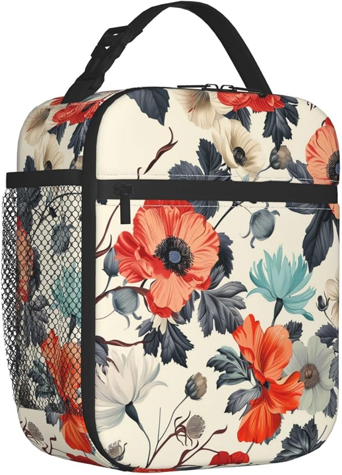 Floral Insulated Lunch Box for Women Men Floral Lunch Bag for Work,Picnic,Travel,Hiking,Beach or Fishing Polyester