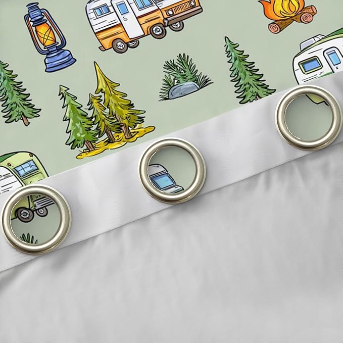 Feelyou Vintage Green Camper Curtains for Bedroom Living Room Rustic Camping Trailer Blackout Shades Happy Camping Room Darkening Curtain Window Treatments, 2 Panels 52 x 90 Inch Decor