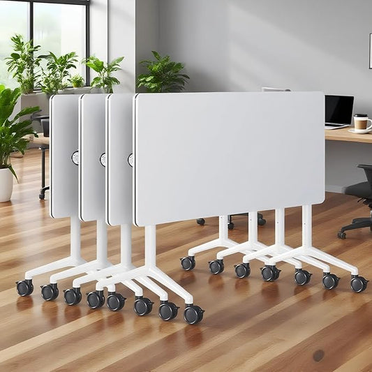 2Packs 55.1 Inch Folding Conference Table 4.59 FT Space-Saving Training Classroom Table,Heavy-Duty Meeting Desk for Office Events,Easy Storage Design, Rectangular Table with Durable Legs White