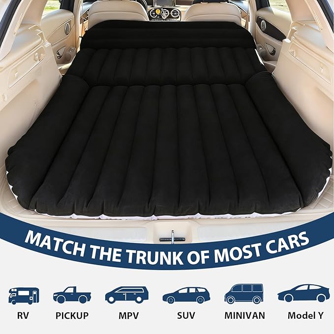 SUV Car Air Mattress – Inflatable Back Seat Bed with Electric Air Pump, Portable Camping Travel Sleeping Pad, Blow Up Car Bed (Black for SUV)