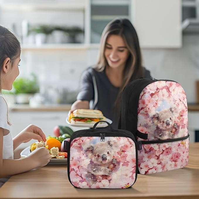 HUGS IDEA Koala Backpacks for Girls 6-8 Cute School Bookbag with Lunchbox Kawaii Backpack for Elementary School Lightweight School Bag for Students Study Rucksack