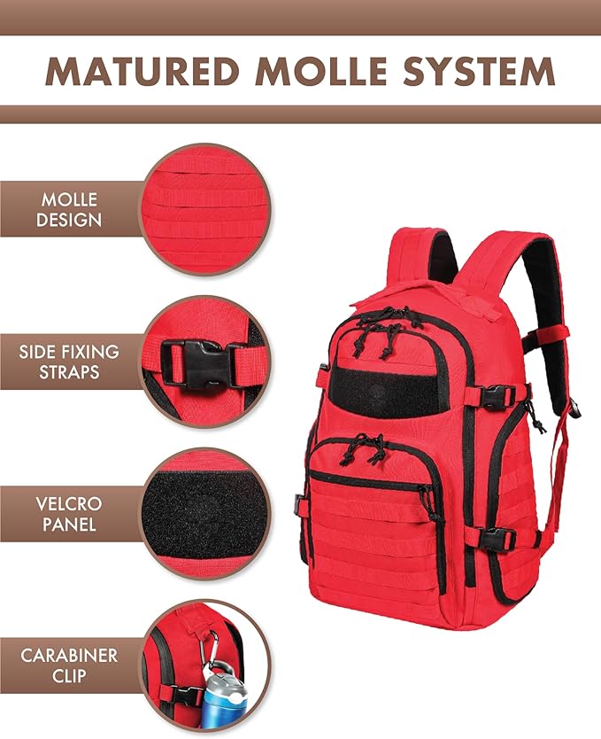 TRAILKICKER Military Tactical Backpack for Men, 35L Tactical Laptop Backpack, Tactical Bag Bug Out Bag, Army 3 Days Assault Pack - Red