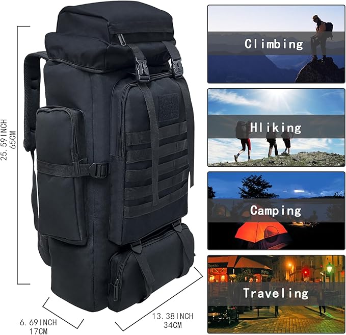 80L/100L Hiking Camping Backpack Outdoor Travel Climbing Rucksack Military Trekking Knapsack Molle 3 Days Assault Pack