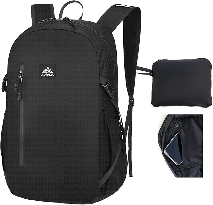 20L Packable Backpack Lightweight Waterproof Foldable Daypack Hiking Daypack for Men Women Reusable Packable Bag Outdoor Camping Hiking Travel Cycling (Black)