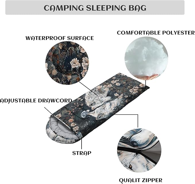 Sleeping Bags for Adults and Kids，3D Printing Camping Sleeping Bag for Girls Boys Lightweight Waterproof Cold/Warm 3-Season，Outdoor Travel with Compression Bags