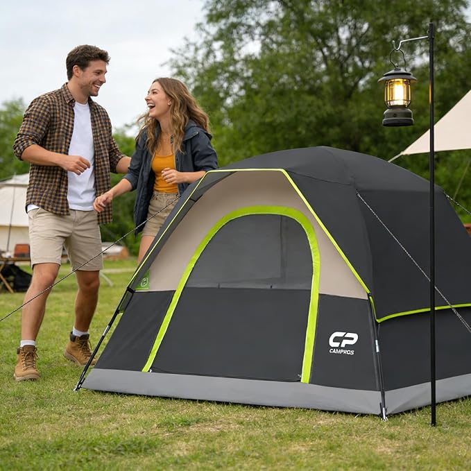 Tents for Camping 4 Person Tent Waterproof Windproof Double Layer Camping Tent, Easy Setup Dome Tent with Large Mesh Windows & Wider Door for Outdoor Camping & Hiking