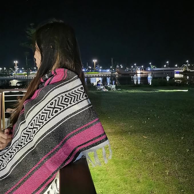 Airooglee 69" L x 51" W Large Mexican Blanket - Perfect as Yoga Blanket, Outdoor Blanket, Beach Blanket, Serape Blanket, Picnic Blanket, Camping Blanket, Woven Blanket, Boho Home Décor - Rose