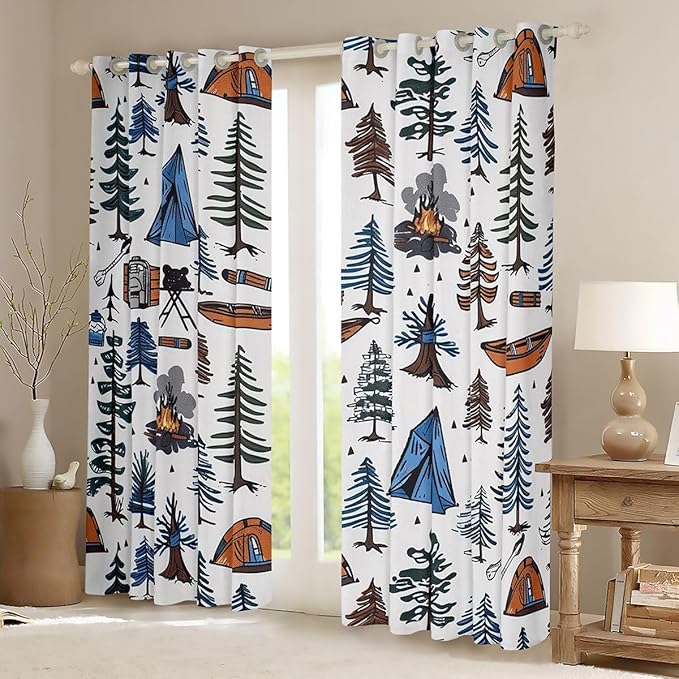 Feelyou RV Camping Camper Curtains for Bedroom Living Room Vintage Camping Blackout Darkening Drapes Tent Camper Window Treatments, 2 Panels 52 x 63 Inch Room Decor