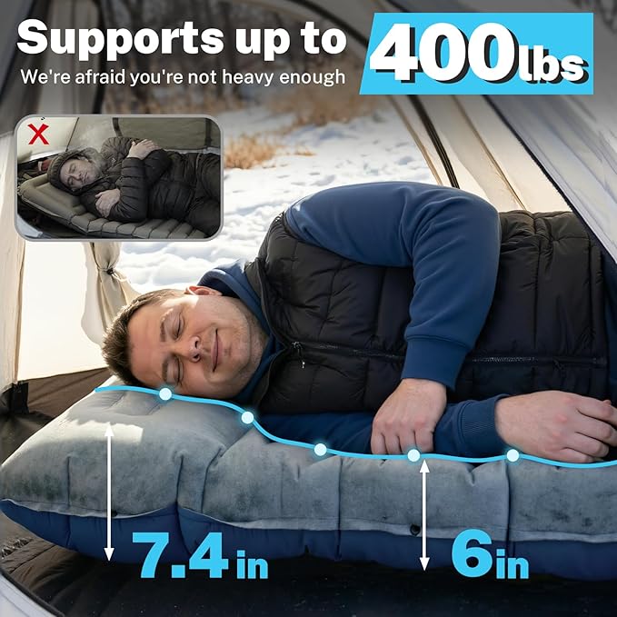 Camping Sleeping Pad, 6in Velvet Inflatable Camping Mat, Insulated Camping Mattress Built-in Foot Pump Compact Sleeping Pad for Camping Ultralight Self Inflating Camping Pad for Hiking Car Camp Gear