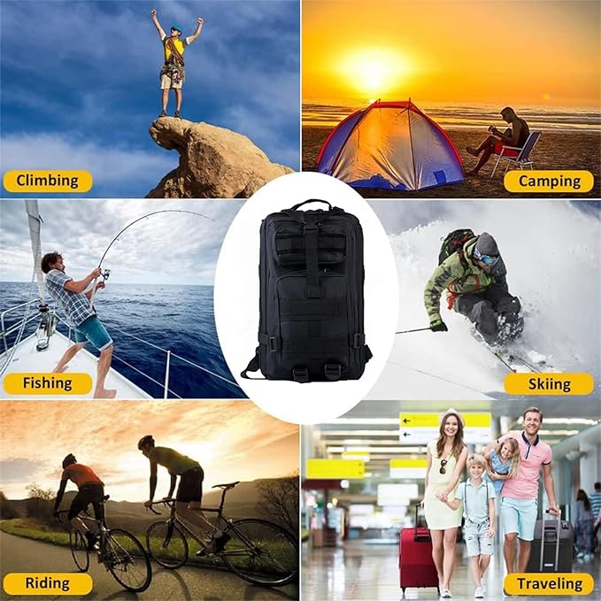 Lawaia Small Tactical Backpack Military Survival Molle Army Go Bag Hunting Gym Rucking Hiking Camping Motorcycle Rucksack With Weights for Men and Women 30L (Black)