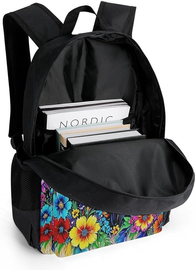 Backpack Polyester Multipurpose Anti-Theft Colorful Lion Of King Flowers Floral Shoulder Bag Big Capacity Gym Outdoor Hiking Backpack With Padded Straps