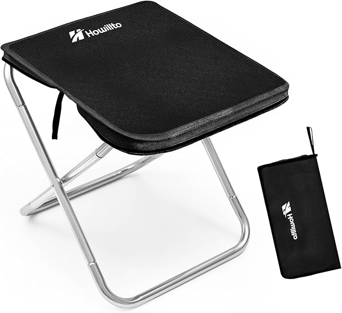 Camping Stool, 16in Tall Portable Folding Stool with Carry Bag, Upgraded Ultralight Chair with Roomy Seat for Adults, Holds 280lbs, Ideal for Hiking, Fishing, Outdoor Use, Black