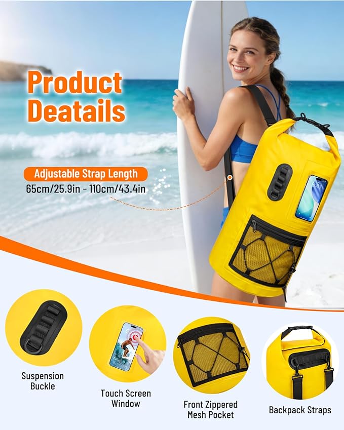Waterproof Dry Bag, 20L/30L Roll Top Waterproof Backpack with Waterproof Phone Case, Heavy Duty Storage Bag for Women Men, for Travel, Kayaking, Boating, Rafting, Camping, Hiking & Beach