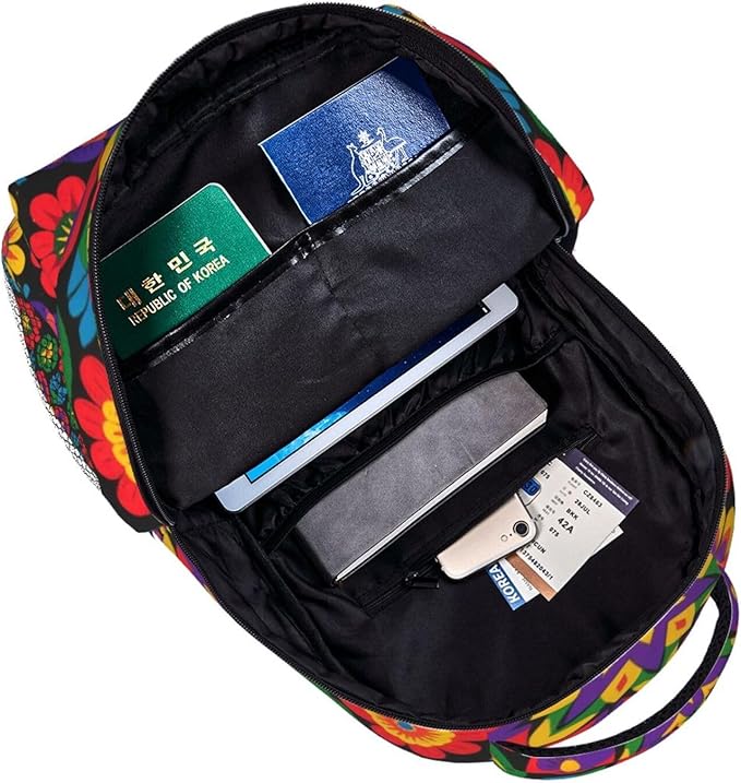 Backpack Polyester Anti-Theft Multipurpose Psychedelic Trippy Mandala Flower Bookbag Large Capacity Laptop Book Bag Rucksack With Side Pockets