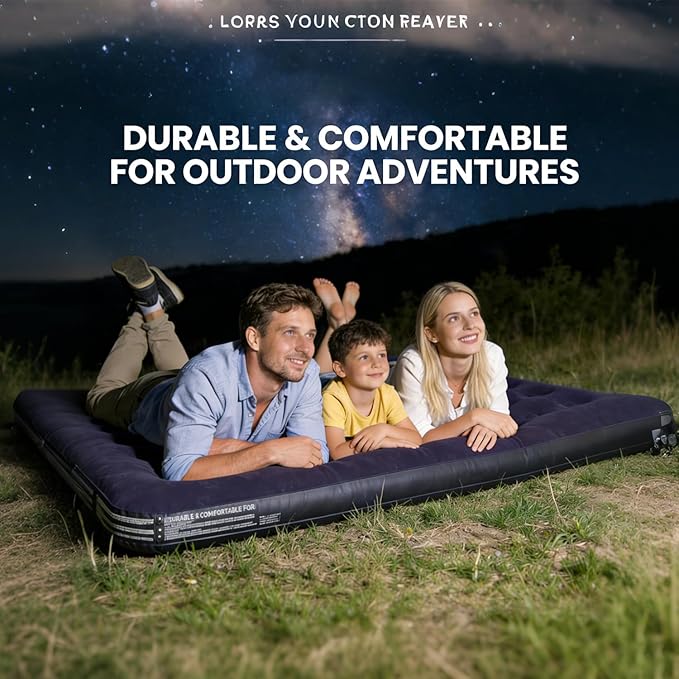 Queen Size Air Mattress - Inflatable Foldable Airbed for Camping, Home & Travel Guests, Waterproof Blow Up Mattress, Portable Sleeping Pad Accessories 80"x60"x9"