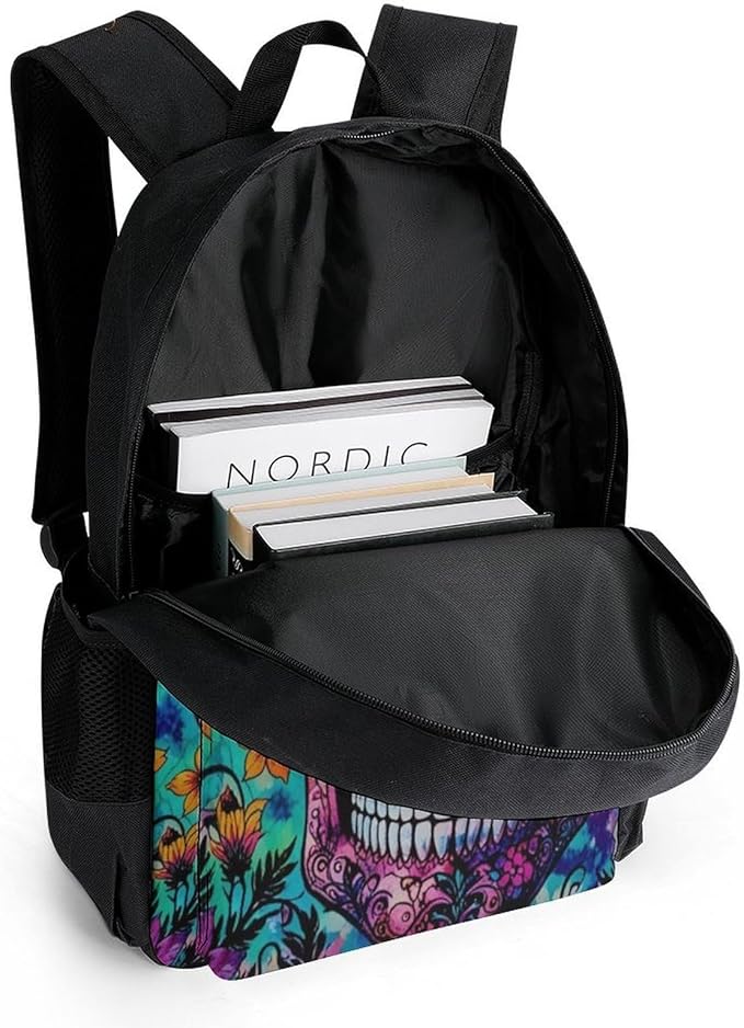 Supdreamc Polyester Daypack Backpack for Climbing Outdoors Running, Big Capacity Multipurpose Anti-Theft Bookbag, Indain Mandala Sugar Skull Travel Hiking Camping Rucksack