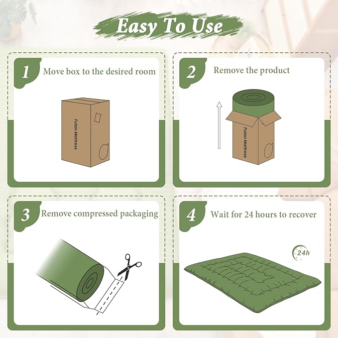DAICO Japanese Floor Mattress, 4'' Thicken Futon Mattress Tatami Mat, Sleeping Pad Foldable Roll Up Mat for Camping and Guest Room, Full Size 54''*80'', Green