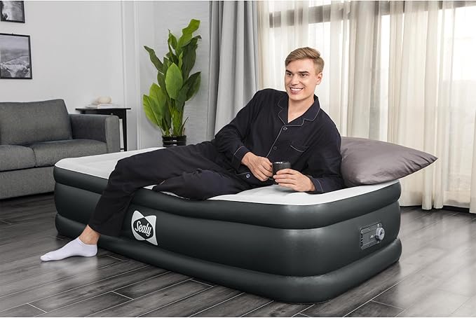 Sealy Tritech Twin Sized 18" Air Mattress Bed 2 Person w/Built-in AC Pump & Bag