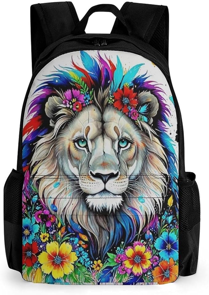 Backpack Polyester Multipurpose Anti-Theft Colorful Lion Of King Flowers Floral Shoulder Bag Big Capacity Gym Outdoor Hiking Backpack With Padded Straps