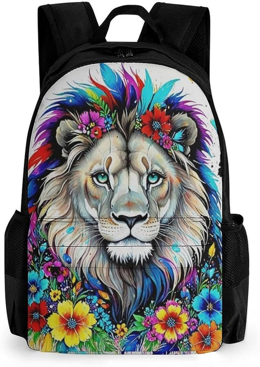 Backpack Polyester Multipurpose Anti-Theft Colorful Lion Of King Flowers Floral Shoulder Bag Big Capacity Gym Outdoor Hiking Backpack With Padded Straps