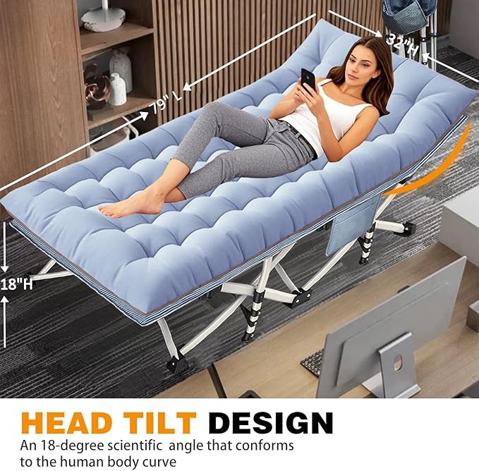 Oversize Camping Cots XXL Sleeping Cots with Comfortable Mattress Extra Width Camping Bed for Adults Cot With Carry Bag for Adults Portable Folding Cots Nap Office Indoor Vacation Easy to Set Up