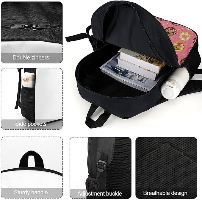 Casual Daypack Cute Pink Doughnut Donut Trekking Travel Hiking with Climbing Shoulder Bag, Shoulder Book Bags