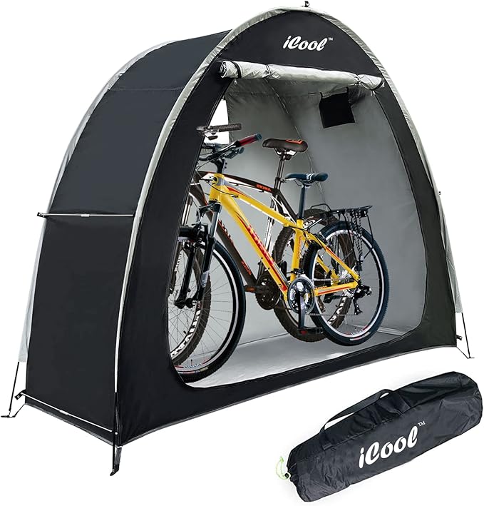 iCool Outdoor Bike Covers Storage Shed Tent, 210D Oxford Thick Waterproof Fabric Aluminum Alloy Bracket Bicycle Storage shed Neat Cover - Storage of 2 Bicycles or tricycles-Black