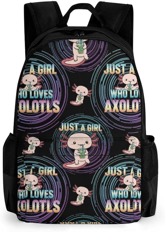 Multipurpose Business Travel Rucksack Cute Animals Pink Axolotls Prints Funny Black College Bookbag with Large Capacity Backpack for College Men Women