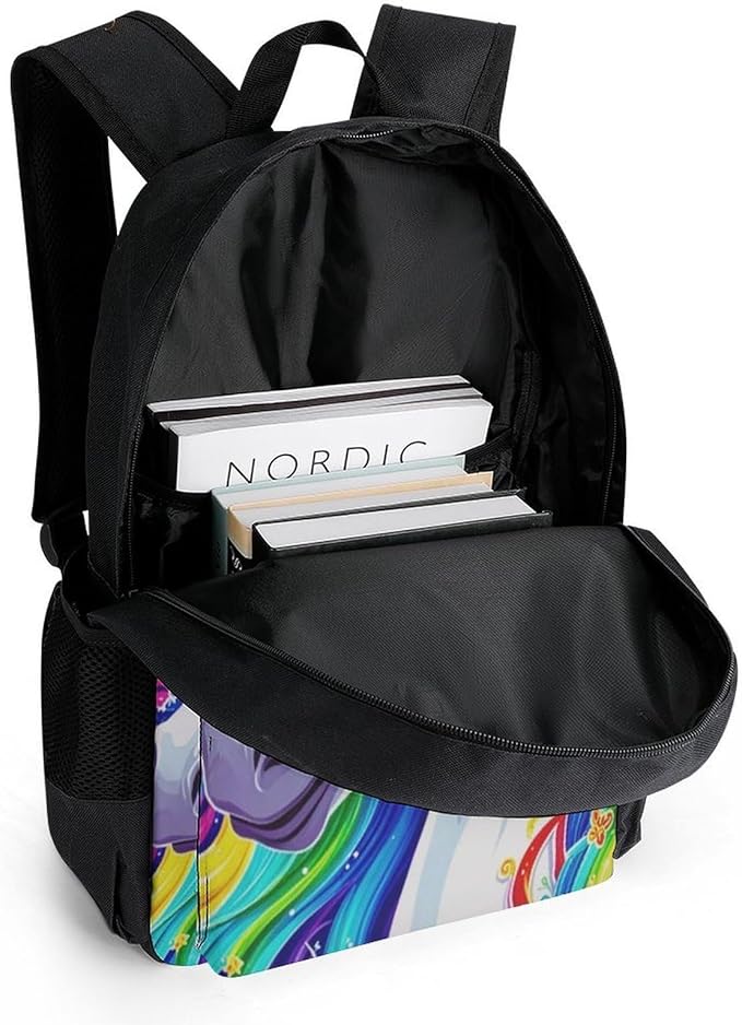 Backpack Polyester Anti-Theft Multipurpose Colorful Rainbow Unicorn Bookbag Large Capacity Laptop Book Bag Rucksack With Side Pockets