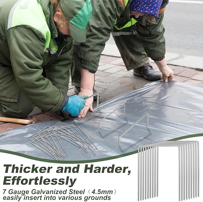 50 Pack Heavy Duty Wide Landscape Staples, 7 Gauge Galvanized Steel Turf Stakes Garden Stakes Bulk, U Type Anchor for Grass, Securing Weed Barrier Fabric, Pipes, Sod (8"x6")