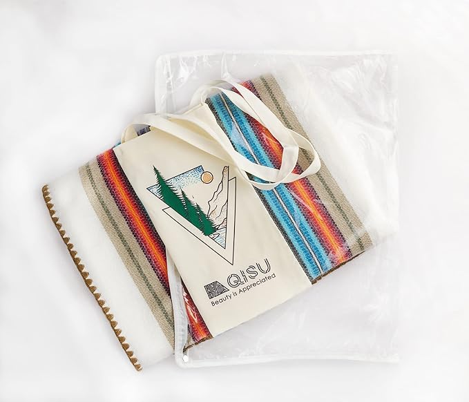 QISU Alpaca Wool Blanket Throw | Large, Beautiful, Warm, Variegated | 85 x 65 inches | Ultra-Soft, Hypoallergenic and Breathable | Non-Itchy or Scratchy Fabric (White Blue Variegated)