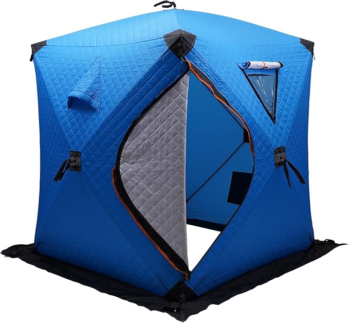Portable 2 Person Ice Fishing Tent Insulated,Pop-up Hub-Style Ice Fishing Shelter w/Ice Nails, Thermal Ice Fishing Shanty Ice Fishing Gear for Ice Fishing
