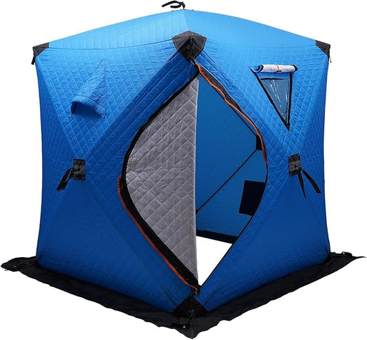 Portable 2 Person Ice Fishing Tent Insulated,Pop-up Hub-Style Ice Fishing Shelter w/Ice Nails, Thermal Ice Fishing Shanty Ice Fishing Gear for Ice Fishing